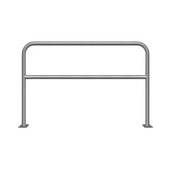 Verzinkt stalen beschermbeugel Ø48 mm, 1500x1000 mm, met tussenbuis en voetplaat.