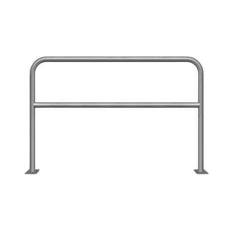 Verzinkt stalen beschermbeugel Ø48 mm, 1500x1000 mm, met tussenbuis en voetplaat.