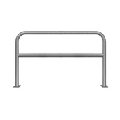 Verzinkt stalen beschermbeugel Ø60 mm, 1500x1000 mm, met tussenbuis en voetplaat.