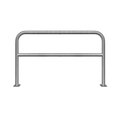 Verzinkt stalen beschermbeugel Ø60 mm, 1500x1000 mm, met tussenbuis en voetplaat.