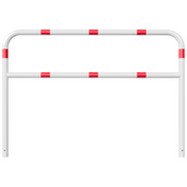 Witte beschermbeugel Ø60 mm met rode reflecterende strepen, 2000x1400 mm, voor betonverankering.