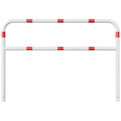 Witte beschermbeugel Ø60 mm met rode reflecterende strepen, 2000x1400 mm, voor betonverankering.