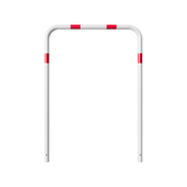 Witte beschermbeugel Ø48 mm met rood-witte markering, 1000x1400 mm, voor betonverankering.