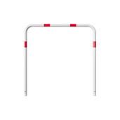 Witte beschermbeugel Ø48 mm met rood-witte markering, 1200x1200 mm, voor betonverankering.