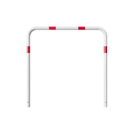 Witte beschermbeugel Ø48 mm met rood-witte markering, 1200x1200 mm, voor betonverankering.