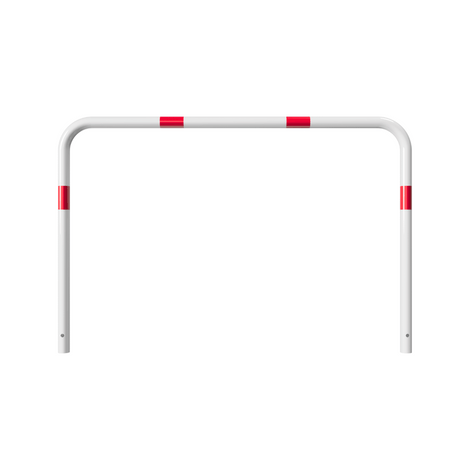 Witte-rode beschermbeugel Ø48 mm voor betonverankering, 1500x1000 mm, zonder tussenbuis.