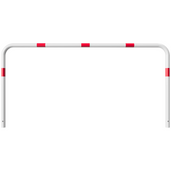 Witte beschermbeugel Ø48 mm met rood-witte reflecterende banden, 2000 x 1000 mm, voor betonverankering.