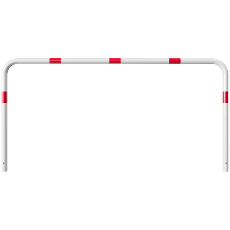 Witte beschermbeugel Ø48 mm met rood-witte reflecterende banden, 2000 x 1000 mm, voor betonverankering.