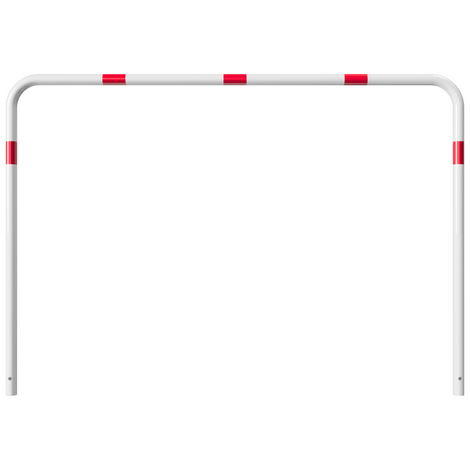 Witte beschermbeugel Ø48 mm met rode reflecterende strepen, 2000 x 1400 mm, voor betonverankering.
