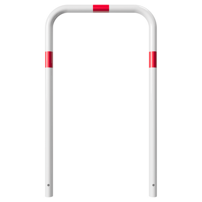Witte beschermbeugel Ø48 mm met rode reflecterende banden, voor verankering in beton.
