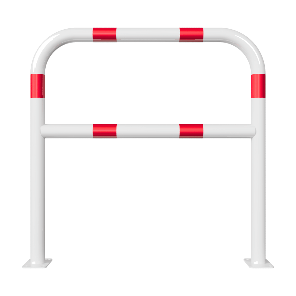 Beschermbeugel Ø60 mm in wit-rood met voetplaat en tussenbuis