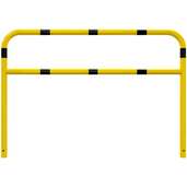 Gele en zwart gestreepte beschermbeugel Ø60 mm, 2000 x 1400 mm, voor betonverankering.