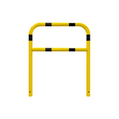 Gele en zwart gestreepte beschermbeugel Ø60 mm, 1000x1200 mm, voor betonverankering.