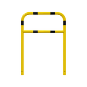 Gele en zwart gestreepte beschermbeugel Ø60 mm, 1000x1400 mm, voor betonverankering.