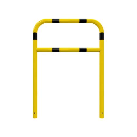 Gele en zwart gestreepte beschermbeugel Ø60 mm, 1000x1400 mm, voor betonverankering.