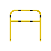 Gele en zwart gestreepte beschermbeugel Ø60 mm, 1200x1200 mm, voor betonverankering.