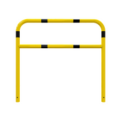 Gele en zwart gestreepte beschermbeugel Ø60 mm, 1500 x 1400 mm, voor betonverankering.