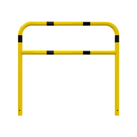 Gele en zwart gestreepte beschermbeugel Ø60 mm, 1500 x 1400 mm, voor betonverankering.