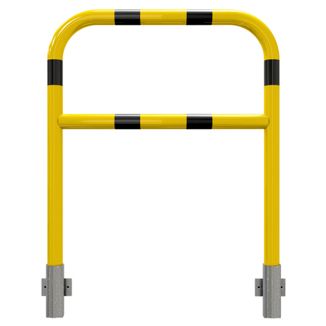 Gele en zwart gestreepte veiligheidsrailing Ø60 mm, 1000x1200 mm, voor muurbevestiging, afneembaar.
