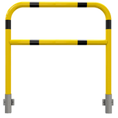 Gele en zwart gestreepte veiligheidsrailing Ø60 mm, 1200x1200 mm, afneembaar, voor muurbevestiging.