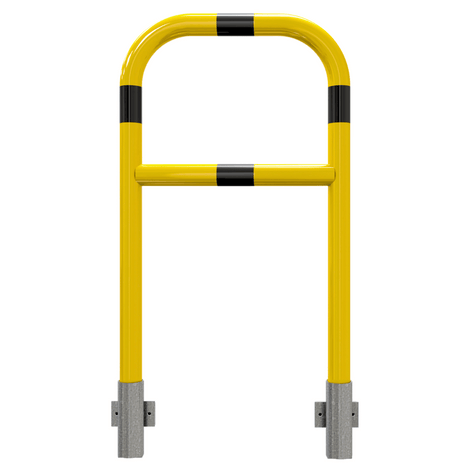 Gele en zwart gestreepte veiligheidsrailing Ø60 mm, 700x1200 mm, voor muurbevestiging, afneembaar.