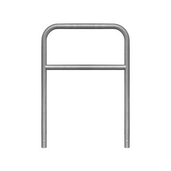 Verzinkt stalen beschermbeugel Ø60 mm, 1000x1400 mm, met tussenbuis voor betonverankering.