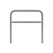 Verzinkt stalen beschermbeugel Ø60 mm, 1200x1200 mm, met tussenbuis voor betonverankering.