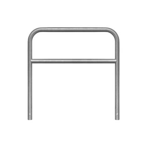 Verzinkt stalen beschermbeugel Ø60 mm, 1200x1200 mm, met tussenbuis voor betonverankering.