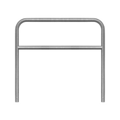 Verzinkt stalen beschermbeugel Ø60 mm, 1500x1400 mm, met tussenbuis voor betonverankering.