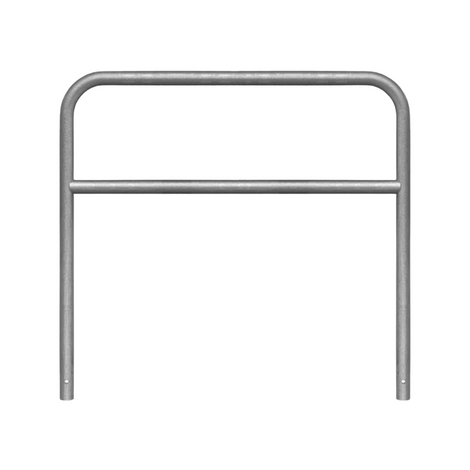 Verzinkt stalen beschermbeugel Ø60 mm, 1500x1400 mm, met tussenbuis voor betonverankering.