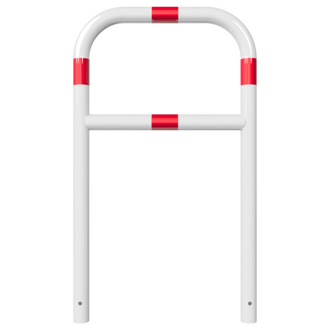 Witte beschermbeugel Ø60 mm met rode reflecterende strepen en tussenbuis, voor betonverankering.