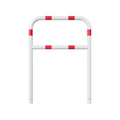 Wit-rode beschermbeugel Ø60 mm, 1000 x 1400 mm, met tussenbuis voor betonverankering.