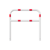 Witte beschermbeugel Ø60 mm met rood-witte reflecterende strepen, 1200x1200 mm, voor betonverankering.
