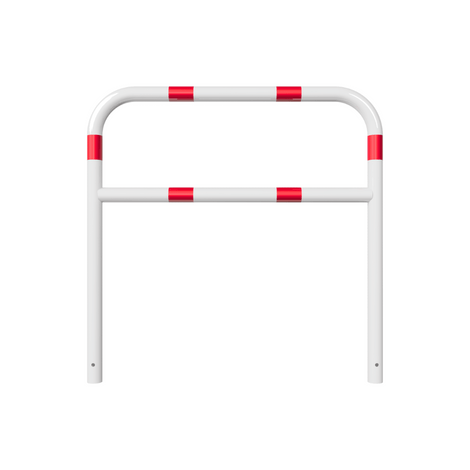 Witte beschermbeugel Ø60 mm met rood-witte reflecterende strepen, 1200x1200 mm, voor betonverankering.