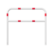 Witte beschermbeugel Ø60 mm met rood-witte reflecterende banden, 1500x1400 mm, voor betonverankering.
