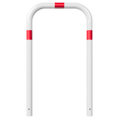 Witte beschermbeugel Ø60 mm met rode reflecterende banden, voor betonverankering.