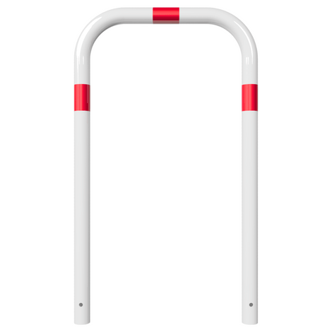 Witte beschermbeugel Ø60 mm met rode reflecterende banden, voor betonverankering.