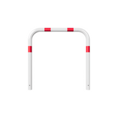 Witte beschermbeugel Ø60 mm met rode reflecterende strepen, 1000x1000 mm, voor betonverankering.
