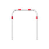 Witte beschermbeugel Ø60 mm met rood reflecterende strepen, 1000x1200 mm, voor betonverankering.