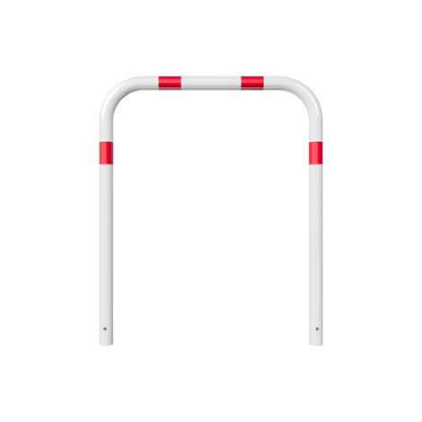 Witte beschermbeugel Ø60 mm met rood reflecterende strepen, 1000x1200 mm, voor betonverankering.