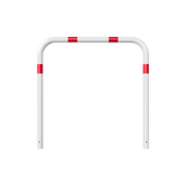 Witte beschermbeugel Ø60 mm met rode reflecterende strepen, 1200x1200mm, voor betonverankering.