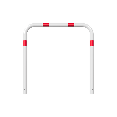 Witte beschermbeugel Ø60 mm met rode reflecterende strepen, 1200x1200mm, voor betonverankering.