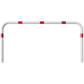 Witte beschermbeugel Ø60 mm met rode reflecterende banden, 2000x1000 mm, voor betonverankering.