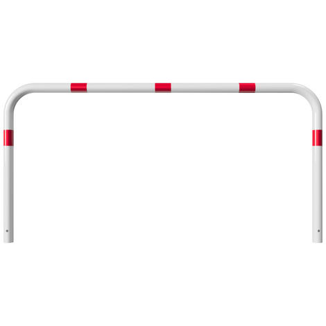 Witte beschermbeugel Ø60 mm met rode reflecterende banden, 2000x1000 mm, voor betonverankering.