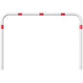 Witte beschermbeugel Ø60 mm met rode reflecterende strepen, 2000 x 1400 mm, voor betonverankering.