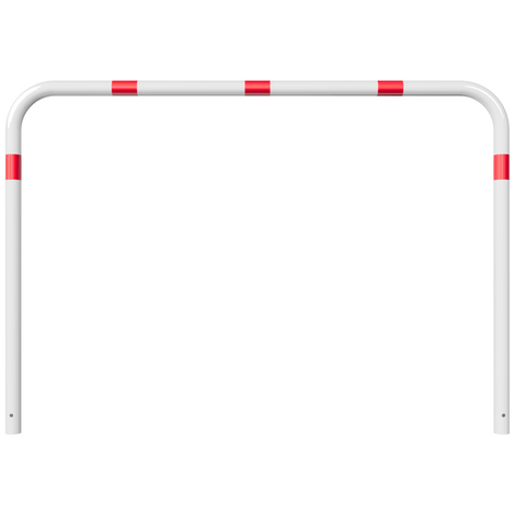 Witte beschermbeugel Ø60 mm met rode reflecterende strepen, 2000 x 1400 mm, voor betonverankering.