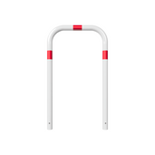 Witte Beschermbeugel Ø60 mm met rode reflecterende banden, 700x1200 mm, voor betonverankering.