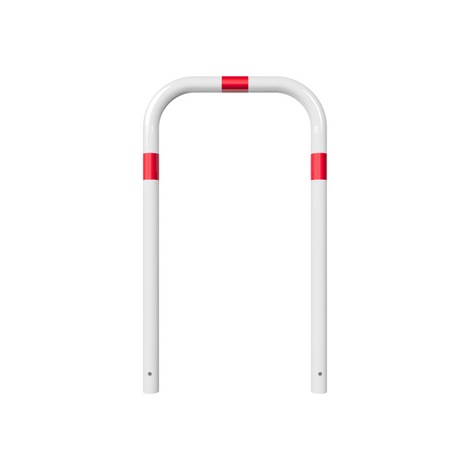 Witte Beschermbeugel Ø60 mm met rode reflecterende banden, 700x1200 mm, voor betonverankering.