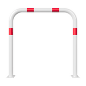 Witte beschermbeugel Ø60 mm met rood-witte reflecterende strepen, op voetplaat, zonder tussenbuis.