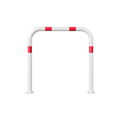 Witte beschermbeugel Ø60 mm met rood-witte markering, op voetplaat, zonder tussenbuis, 1000x1000 mm.